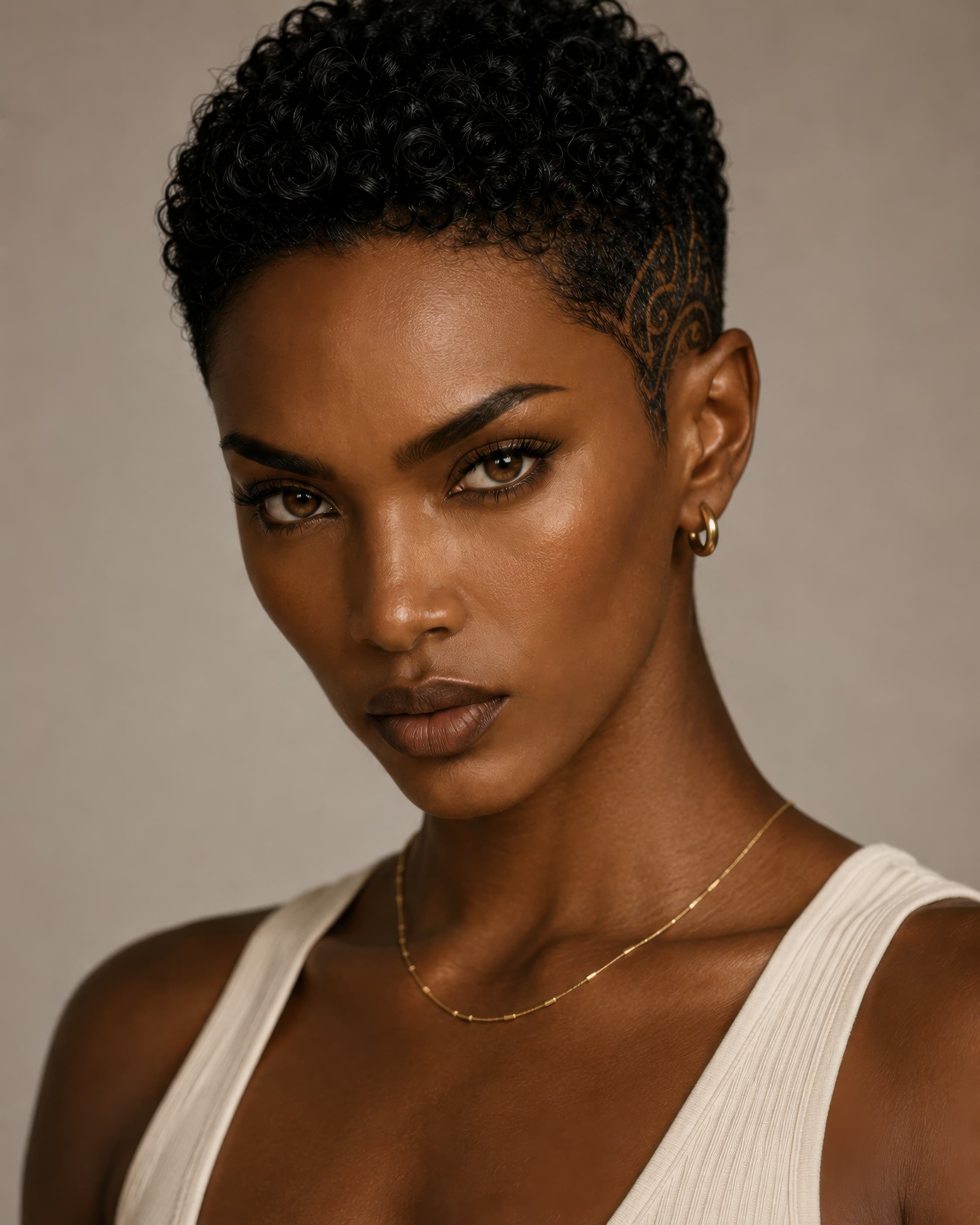 Beauty study — soft focus, warm skin tone.